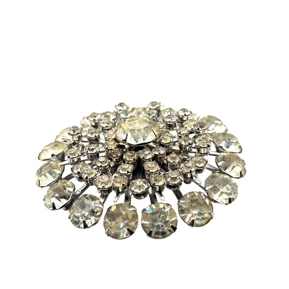 Vintage Estate Rhinestone Starburst Brooch Pin Silver-Tone Clear Crystal - Picture 7 of 9